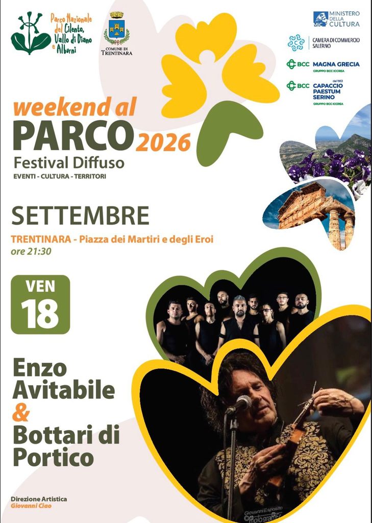 WEEKEND AL PARCO 2026: ENZO AVITABILE E I BOTTARI IN CONCERTO A TRENTINARA