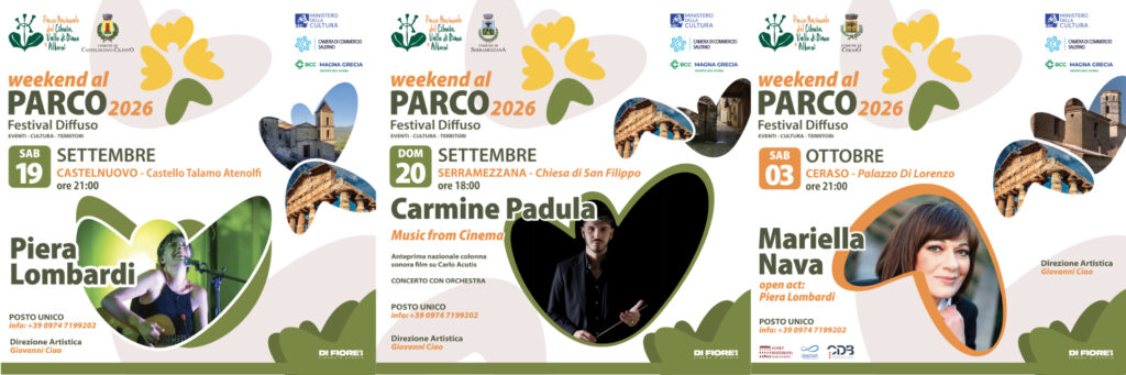 WEEKEND AL PARCO 2026: TRA MUSICA D’AUTORE, TRADIZIONE E CINEMA. I PROSSIMI APPUNTAMENTI A CASTELNUOVO CILENTO, SERRAMEZZANA E CERASO